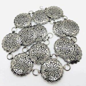 Vintage Southwestern Concho Belt Native American Symbols Silver Tone Chain